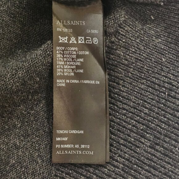 AllSaints Shawl Neck Cardigan Sweater Men Size XXL Gray Charcoal Cotton blend - Picture 12 of 12